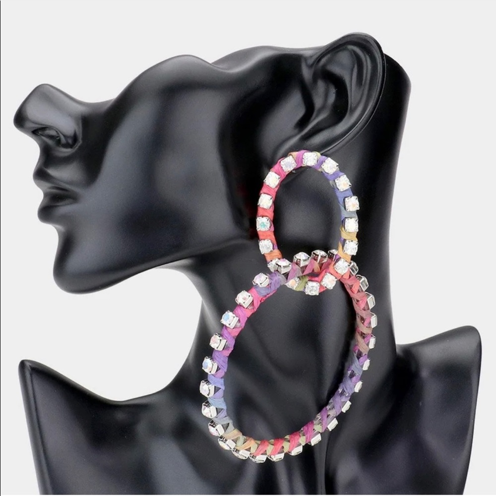 Raffia Wrapped Open Circle Earrings